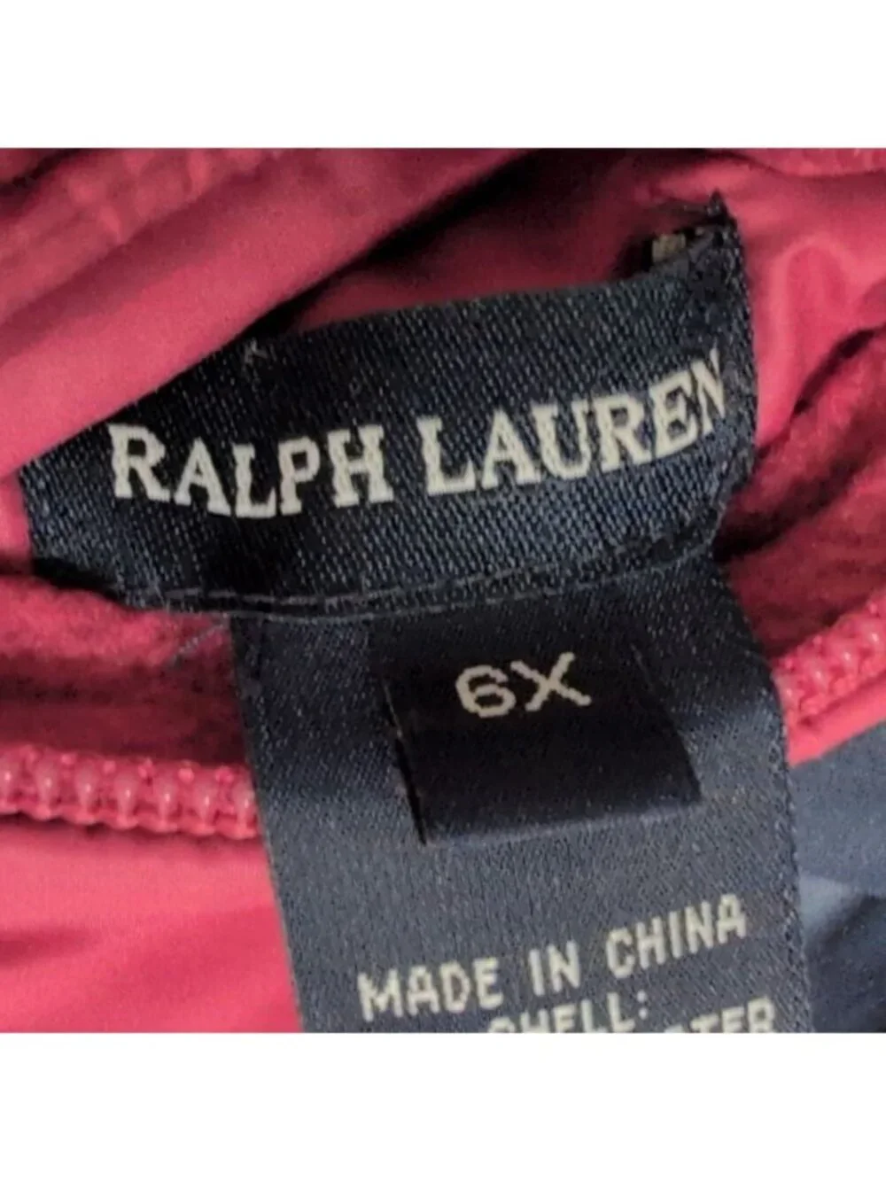 Ralph Lauren Stripe Down Puffer Vest Girls Size 6X Pink Blue Crest Reversible
